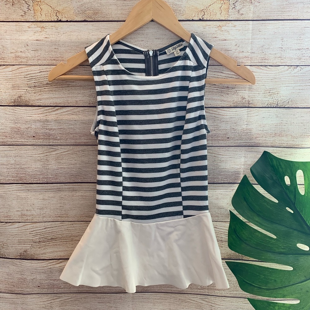 Lily White Striped Peplum Top sz XS